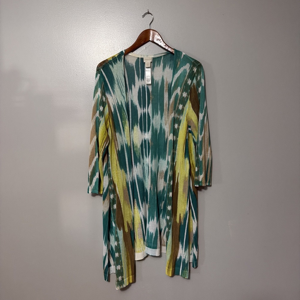 Chico's 3 Knit Kimono Duster Open Knit Lightweight Sweater Boho Resort Cover-up